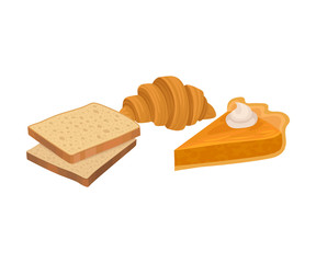 Sweet Pastry and Yeasty Baked Products Isolated on White Background Vector Composition