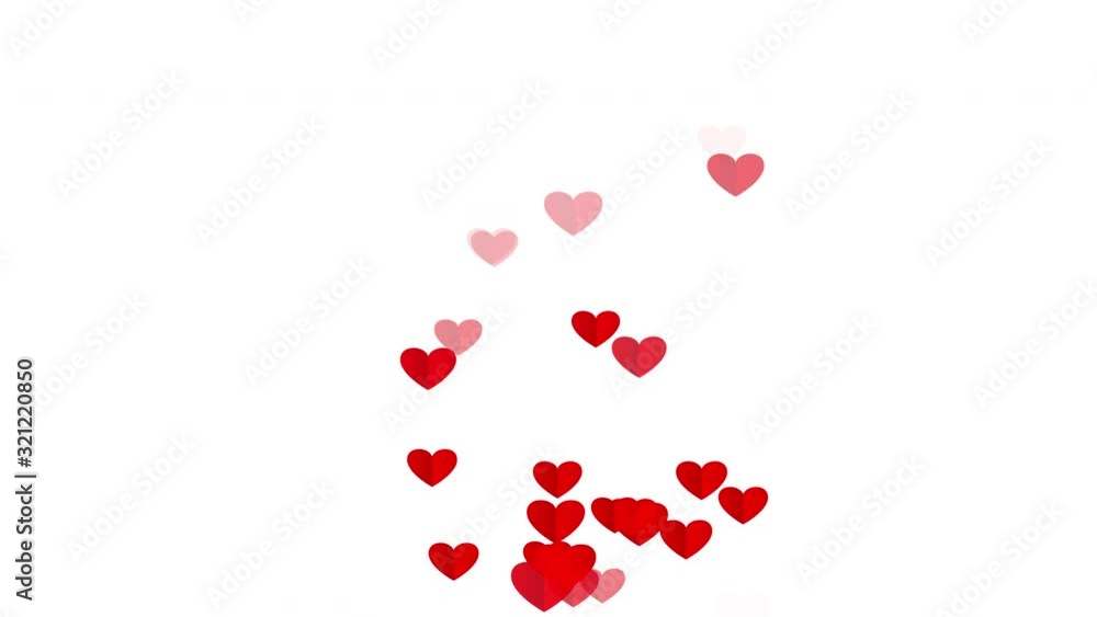 Poster floating red hearts on white background seamless loop with copy space for your text. love, passion a