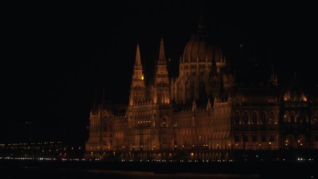 The Stunning Parliament Building In Budapest Hungary Surrounded With City Lights And Vehicles Traveling During Evening - Wide Shot