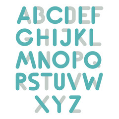 Vector latin alphabet. Gray font with rounded corners on white background. Paper art illustration