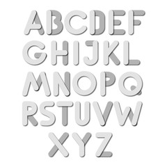 Vector latin alphabet. Gray font with rounded corners on white background. Paper art illustration