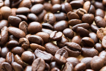 coffee beans close up with selective focus
