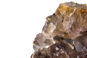Isolated quartz crystal mineral specimen gem stone on white background