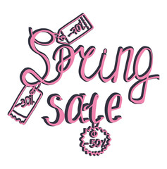Spring sale handwritten  pink lettering. Discount price ioutline illustration . Set of price tags labels inscription sale . vector illustration blank for flyers banners