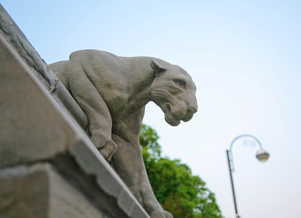 Cardiff castle wall stone lion