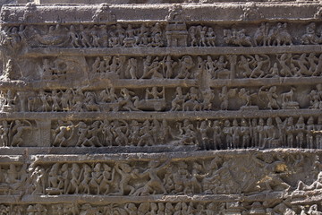 Cave 16. Kailasa temple. North wall of Rang Mahal. Mahabharata panel. Ellora Caves, Aurangabad, Maharashtra, India.