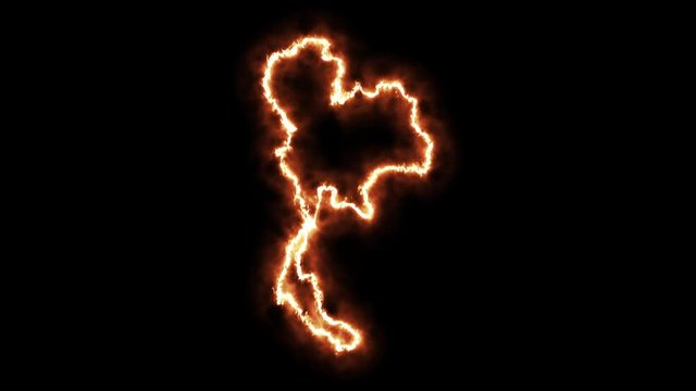 Outline Map Of Thailand On Fire. 3D Render