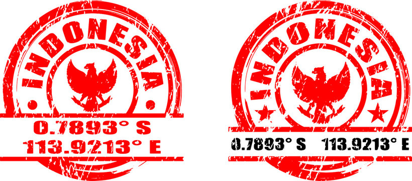 Indonesia map coordinates stamps with stripes