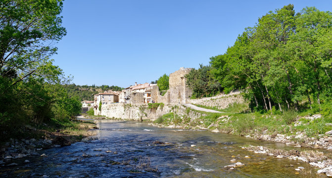 Orbieu river in Lagrasse village