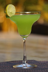 Grinch Cocktail with peach schnapps, Bacardi