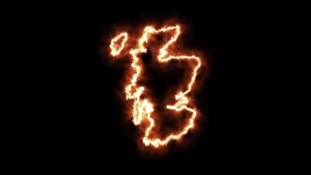 Outline map of Scotland on fire. 3D Render