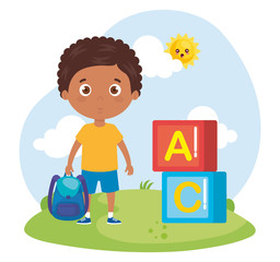 student boy with school suitcase, back to school vector illustration design