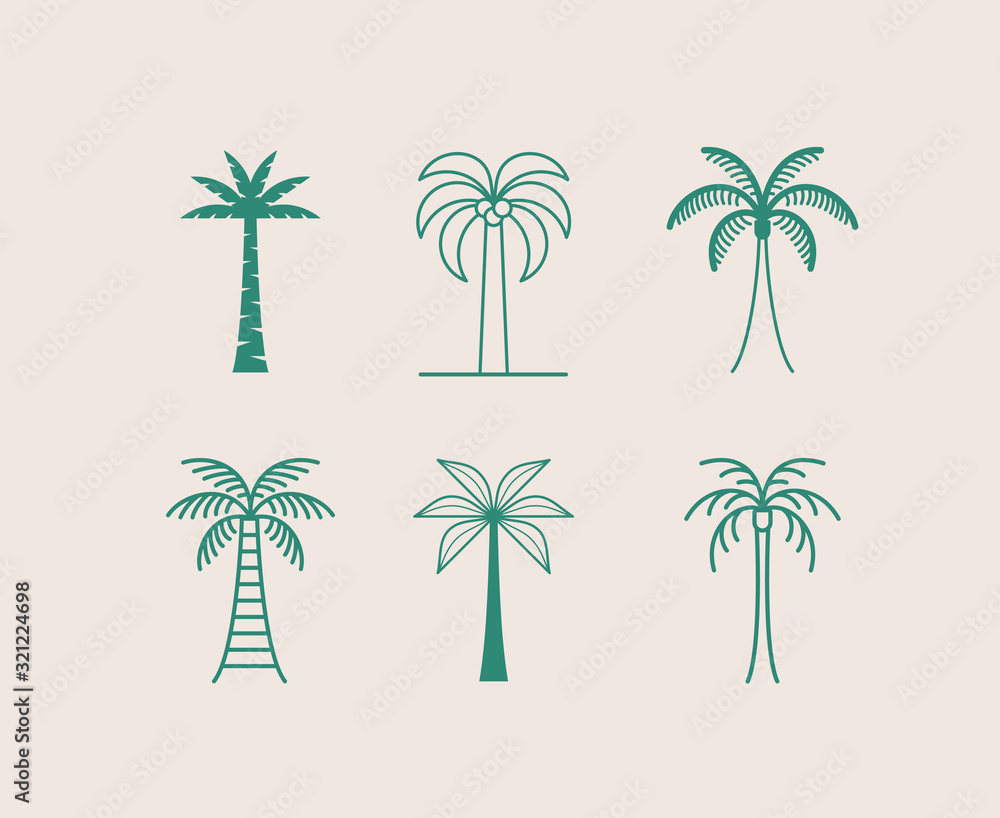 Poster vector logo design template with palm tree - abstract summer and vacation badge and emblem for holid
