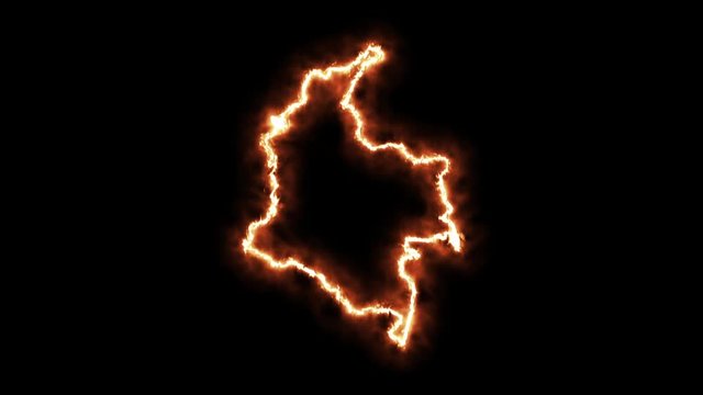 Outline map of Colombia on fire. 3D Render