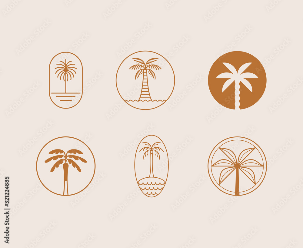 Poster vector logo design template with palm tree - abstract summer and vacation badge and emblem for holid