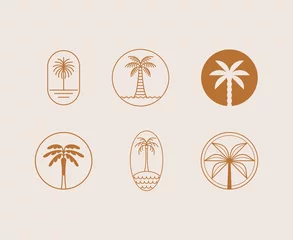 Poster Vector logo design template with palm tree - abstract summer and vacation badge and emblem for holiday rentals, travel services, tropical spa and beauty studios © venimo