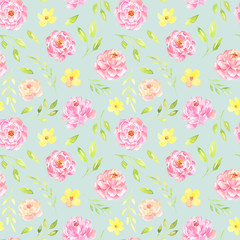 Cute Peonies Seamless Pattern