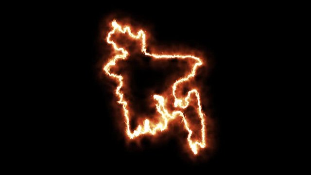 Outline map of Bangladesh on fire. 3D Render