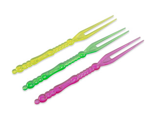  small fork plastic for fruit on a white background,with clipping path