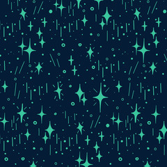 Pattern. Turquoise stars on a dark blue background.