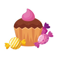 delicious cupcake with candies isolated icon vector illustration design