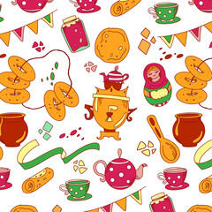 Maslenitsa or Shrove Tuesday. Pattern. Color illustration on a white background. Cute greeting card, sticker or print. 
