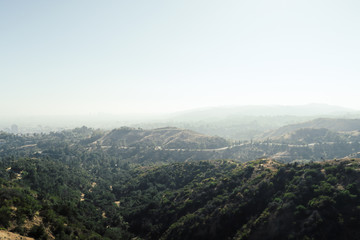 Panoramic view of the Hollywood hills from the beautiful Griffith Observatory in Los Angeles