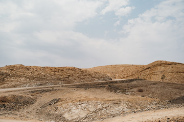 Moon Valley or Valle De La Luna canyon with eroded sandstone spikes panorama