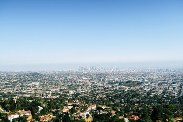 Panoramic view of LA downtown and suburbs from the beautiful Griffith Observatory in Los Angeles