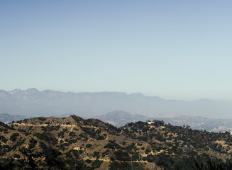 Panoramic view of the Hollywood hills from the beautiful Griffith Observatory in Los Angeles