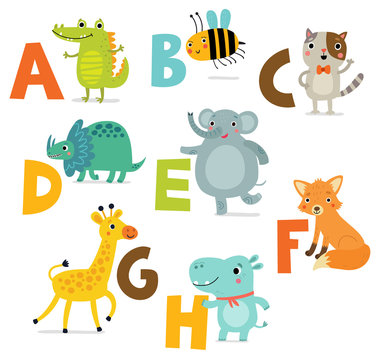 Children's alphabet with cute animals.