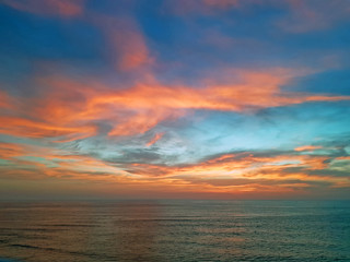 Aerial from Uluwatu sunset point on Bali Indonesia at sunset