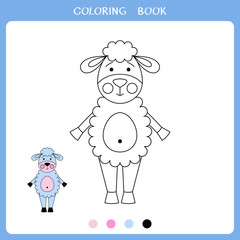 Simple educational game for kids. Illustration of sheep for coloring book