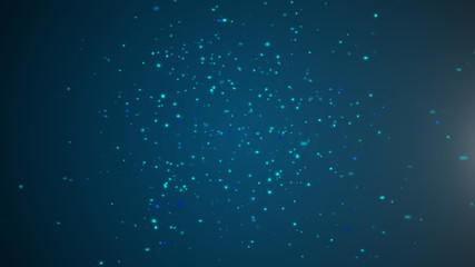 Naklejka na ściany i meble Blue glittering star dust sparkling particles swirling on black background.
