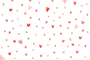 Fototapeta na wymiar Heart-shaped pattern background image, wood color style, red pink tones on white background.
