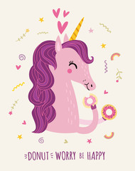 Cute unicorn and donuts.