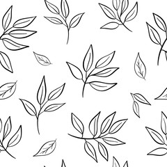 Scetch hand drawn  leaves seamless pattern vector.