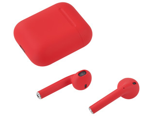 Red modern wireless headphones, plug-in small.