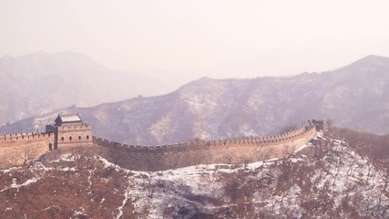 China famous landmark great wall and mountains in winter