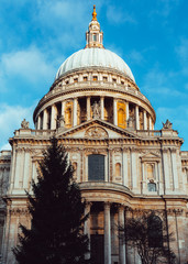 Front view of St Paul's Cathedral at Christmas in London