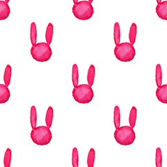 Photo sur Plexiglas Lapin lapin de pâques rose aquarelle en jacquard sans couture avec un tracé de détourage sur fond blanc.