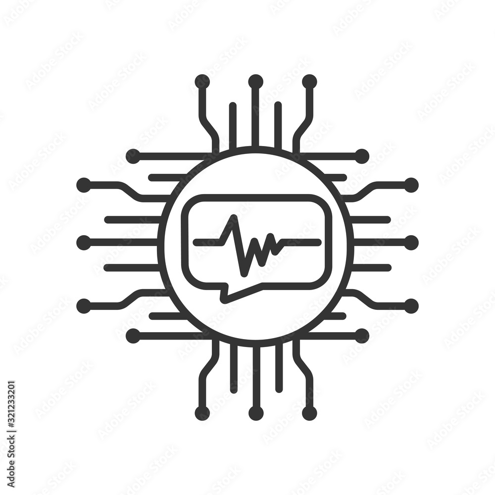 Poster voice identification black line icon. recognition system of person. artificial intelligence technolo