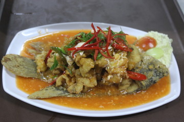 carp dish with chili slices on top