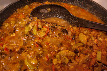sauteed vegetables in a pan close up