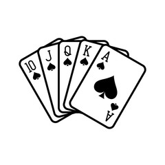 Royal flush hand of spades, playing cards deck colorful illustration. Poker cards, jack, queen, king and ace vector.