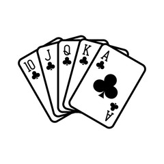 Royal flush hand of clubs, playing cards deck colorful illustration. Poker cards, jack, queen, king and ace vector.