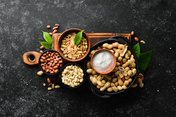 Salted roasted peanuts with salt. Snacks to beer. Free space for your text.