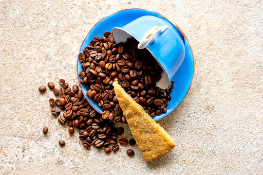 Blue chine  coffee cup with short bread buiscuit 