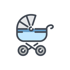 Fototapeta na wymiar Baby carriage color line icon. Baby stroller vector outline colorful sign.