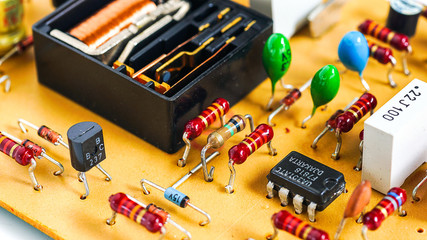 Closeup on electronic board and Electronic device,background